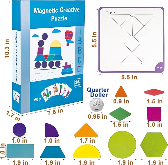 Dementia Activities for Patients, 170 Pieces Magnetic Tangrams Puzzle Games for Dementia Seniors, Colorful Shape Pattern Alzheimers Products for Elderly, Tile Matching Board Memory Cognitive Gifts