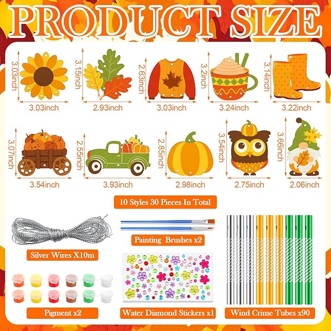 JellyArch 30 Pack Fall Wind Chime Making Kit for Kids Make Your Own Wind Chime Harvest Maple Leaf Wooden Ornaments for Girls Boys DIY Activity Birthday Decoration