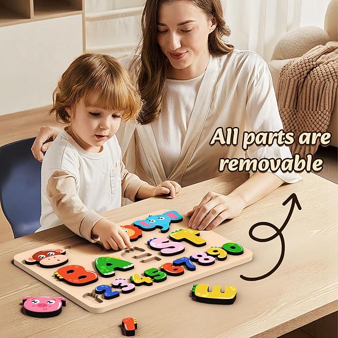 Personalized Name Puzzle for Toddlers - Custom Wooden Jigsaw Puzzles with Animals, Montessori Learning Toys, Baby Birthday Gift for 1, 2, 3 Year Old Boy or Girl (Name Puzzle-04)