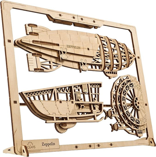 UGEARS 2.5D Framed Zeppelin - Classic Aircraft Wood Model Kit with Movable Propellers & Stabilizers - Airship Wooden Puzzle Model Kits for Adults - Home and Office Decor