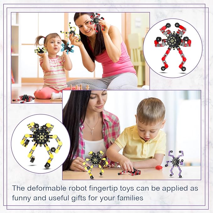 100 Pcs Funny Sensory Fidget Toy Bulk Transformable Chain Robot Finger Toys Fidget Spinners Stress Relief Fingertip Gyro Deformable Mechanical Spiral Spinner for Adult Kids ADHD(Classic)
