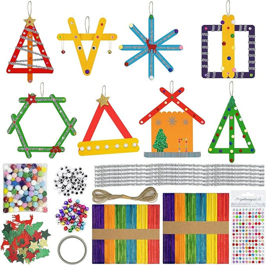 Cinrobiye Christmas Snowman DIY Craft Kit Craft Stick Christmas Tree Hanging Ornaments Hanging for Winter Christmas Party Favor Children Fun Home Classroom Activities Project