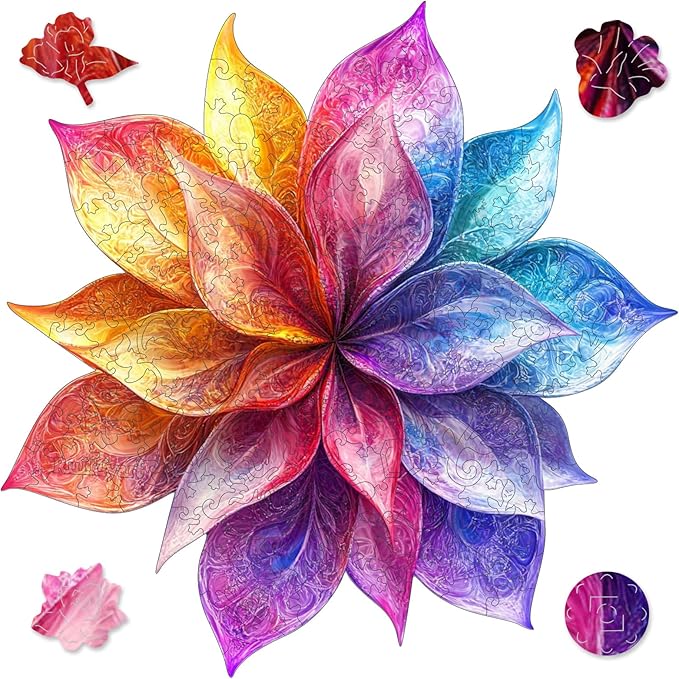 Ruikiyart Wooden Puzzles for Adults, 5MM 200 Pieces Colorful Flower Wooden Jigsaw Puzzles, Floral Unique Shaped Puzzle Gifts for Adults and Kids on Thanksgiving, Family Puzzle Games(12.2"*13.1")