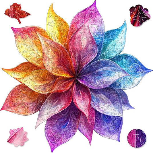 Ruikiyart Wooden Puzzles for Adults, 5MM 200 Pieces Colorful Flower Wooden Jigsaw Puzzles, Floral Unique Shaped Puzzle Gifts for Adults and Kids on Thanksgiving, Family Puzzle Games(12.2"*13.1")