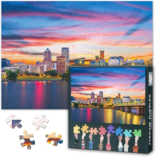Puzzles for Adults 1000 Pieces - Portland, Oregon, USA Skyline Jigsaw Puzzle (27.5x19.7 Inch), Cityscape Challenging Puzzles for Adults, Family Game for Men & Women (Home Decor Gift)