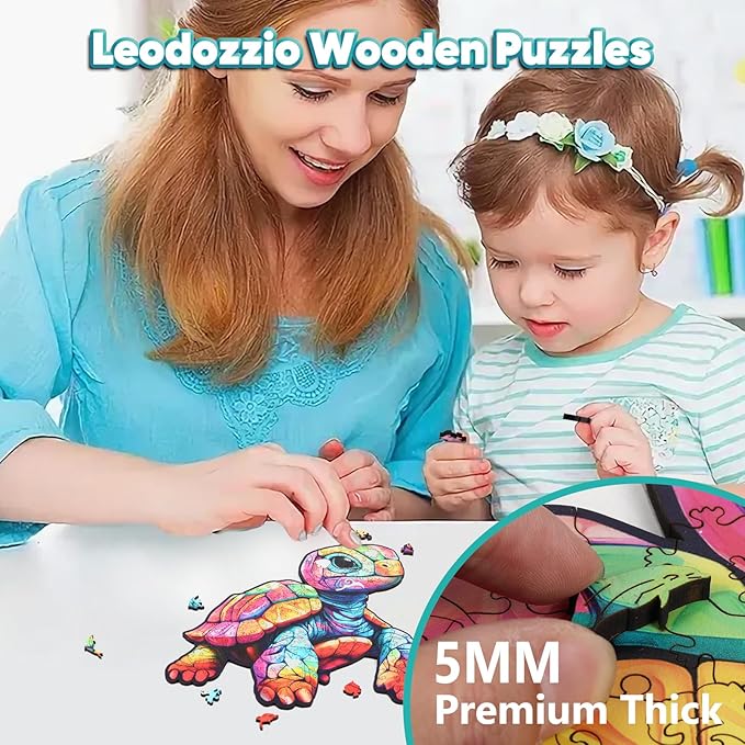 Leodozzio Wooden Puzzles for Adults, Colorful Turtle Jigsaw Puzzles 500 Pieces-5MM Thickness, 18x18.3 Inch, Unique Shaped Wooden Puzzle, Birthday Gift Family Game
