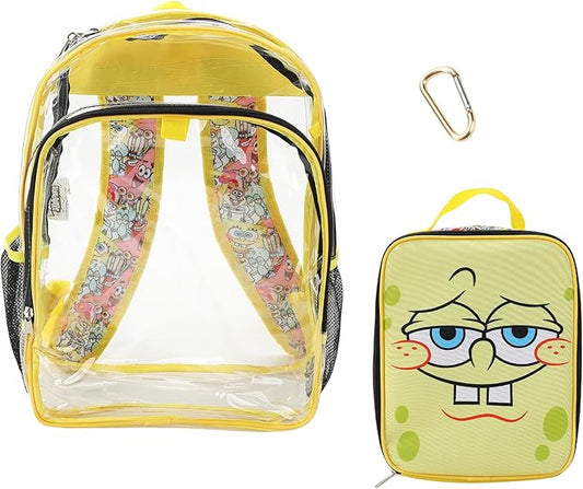 Bioworld Spongebob Squarepants Character Print 16" Clear Backpack & Lunch Kit Value Set