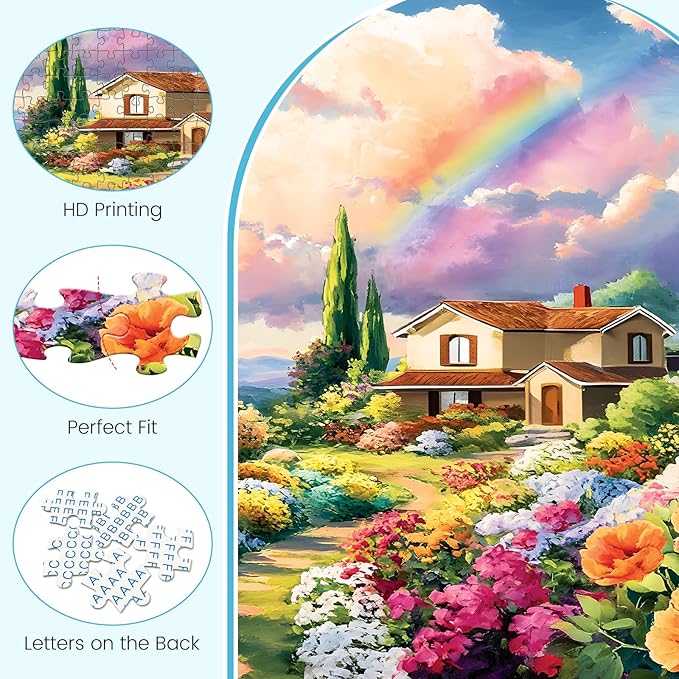 500 Piece Puzzles for Adults, Rainbow Floral Garden 500 Piece Puzzle, Colorful Cottage Jigsaw Puzzle, Perfect for Family Game Night, Home Wall Decor, Ideal Gift for Adults, Kids, Seniors, 20.5 x 15 in