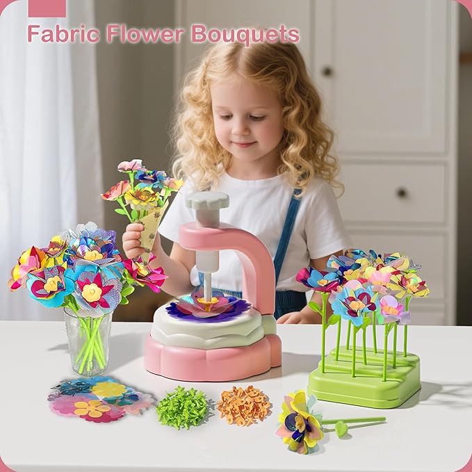 Pistachio DIY Flower Bouquet Kit Accessories - Arts and Crafts for Kids 4-6, Fabric Flowers Bouquets Toys Accessory Set, Flower Making Kit for Kids Accessories, 4 5 6 7 8 Year Old Girl Birthday Gifts