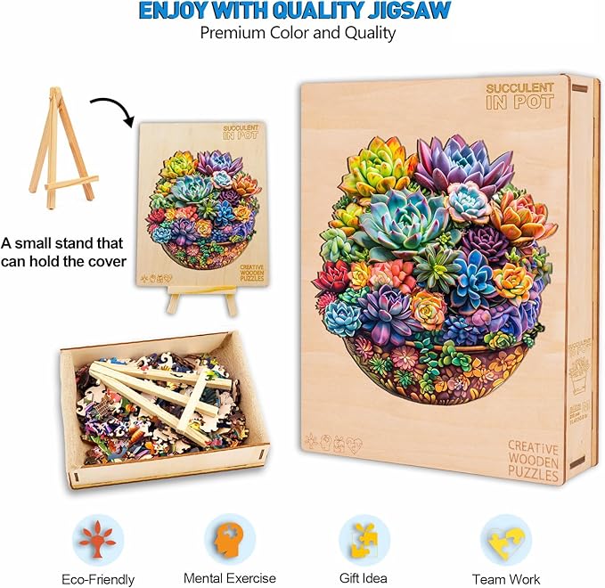 Wooden Puzzles for Adults, Succulent Wooden Jigsaw Puzzles, 280 Piece Puzzles for Adults, Unique Irregular Wood Plant Puzzles, Creative Gifts for Birthday Christmas Halloween Puzzle
