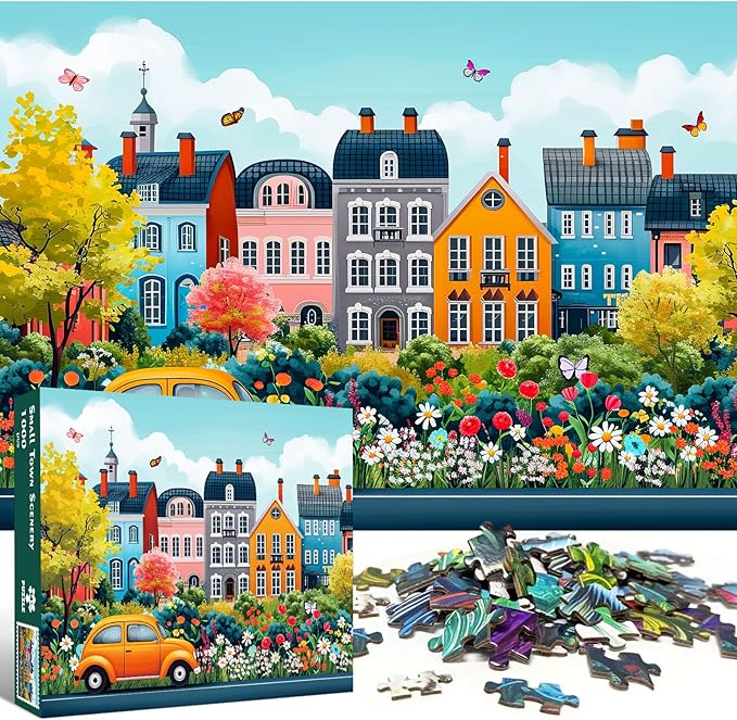 1000 Piece Puzzle for Adults, Small Town Scenery Jigsaw Puzzle, Impossible Puzzles Game, Interlock Perfectly No Dust, Home Decoration Puzzle, Gift for Friends Parents Kids Couples