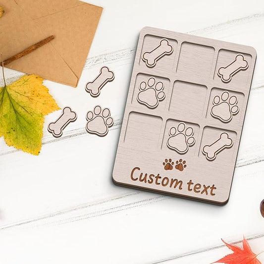 Personalized Dog XO Board Game, Personalized Cute Dog Wooden Noughts and Crosses Game, Pet Table Decor Road Trip Travel Game for Family (Dog 4)