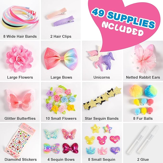 SYOKZEY Hair Accessories for Girls, Headband Making Kit,Toys Gifts for 3-12 Years Old Girls,Toys Age 6-8, Arts and Craft Kits, Birthday Presents DIY Christmas Basket Stuffers- 49 Pc