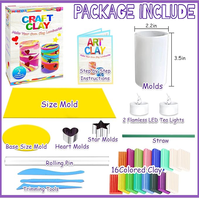 Make Your Own Clay Luminaries - Clay Lanterns Making Kit Activity for Boys Girls Age 6 7 8 9 10 11 12 Year Old and up - Arts and Crafts Kit for 8-12 Year Olds