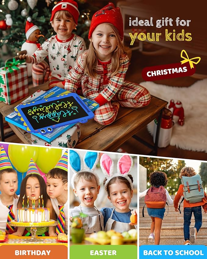 TEKFUN LCD Writing Tablet for Kids, 12 Inch Doodle Board for Toddlers, Colorful Drawing Tablet, Reusable Electronic Pads Educational and Learning Toys Gifts for 3-13 Year Old Boy and Girl (Blue)