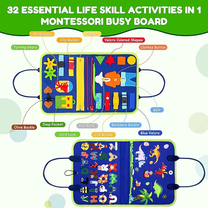 Toddler Busy Board Montessori Toys for 1 2 3 4 Year Old Boy Girl Birthday Gift, Sensory Toys for Toddlers Age1-3, Toddler Travel Busy Books for Airplane Car, Educational Preschool Learning Activity