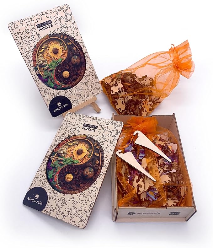Wooden Puzzles for Adults Kids, Yin Yang Wooden Jigsaw Puzzle, Unique Round Shaped Puzzles, Premium Box Wood Cut Puzzles for Teens, Best Family Ideas (L-11.4 * 11.2in-238pcs)