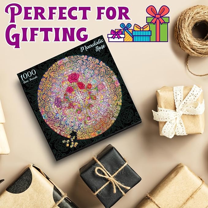 Antelope - 1000 Piece Mandala Puzzle for Adults, Mandalic Rose Jigsaw Puzzles 1000 Pieces,1000 Piece Round Puzzles, Flower Puzzles, High Resolution, Matte Finish, Smooth Edging, No Dust