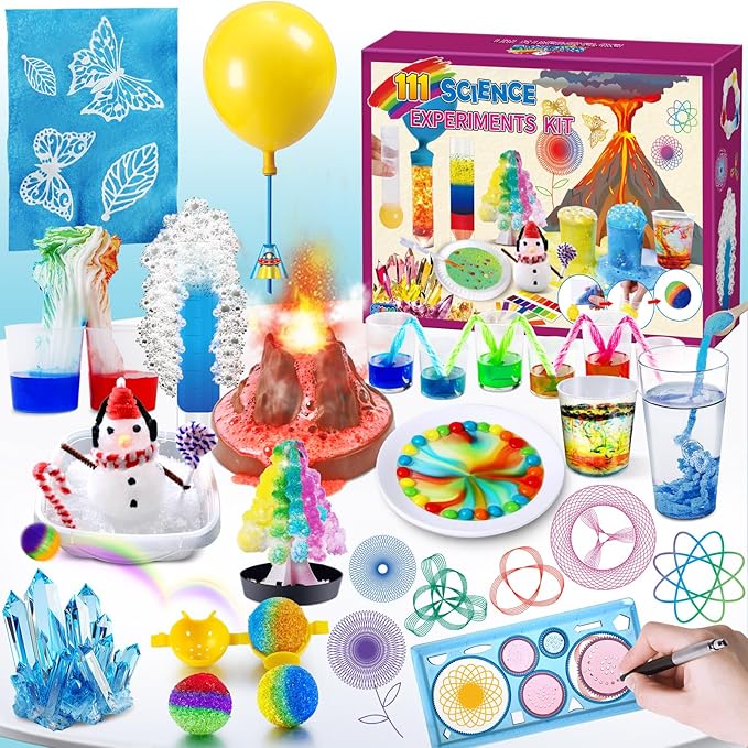 UNGLINGA 111 Experiments Science Kit for Kids, Chemistry Set, S.T.E.M Toys Boys Girls Birthday Gifts, Volcano, Crystal, Physics Lab Educational Learning Project
