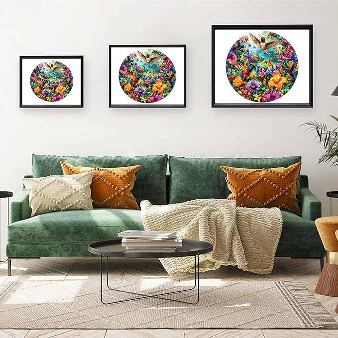 Wooden Puzzles, 326 Pieces Hummingbird Jigsaw Puzzles, Unique Shaped Wooden Puzzle for Adults and Kids, Family Game(Hummingbird, Royal)