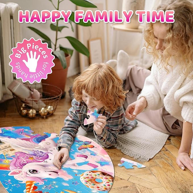 Floor Puzzles for Kids Ages 3-5, Unicorn Puzzles for Toddler Ages 4-6, 50 Pieces Jumbo Puzzles with Box, Unicorn Toys for Gifts 3-8 Years Old
