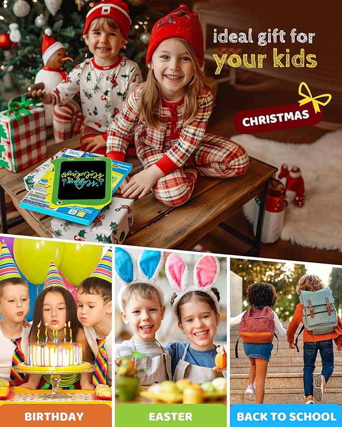 TEKFUN LCD Writing Tablet for Kids, Doodle Board Drawing Pad for Toddlers, Dinosaur Toys for Kids, Travel Toys for 3 4 5 6 Year Old Boys Girls, Easter Birthday Christmas Gifts (8.5in Green)