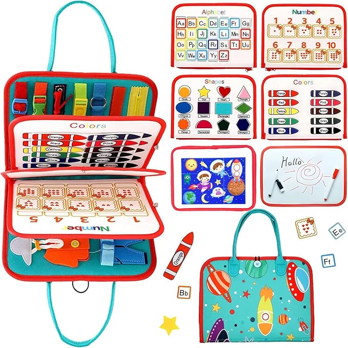 Busy Board for 1 Year Old Sensory Toys for Toddlers 1-3 Montessori Learning Busy Book for Boys Girls Preschool Toys Gift (Green)