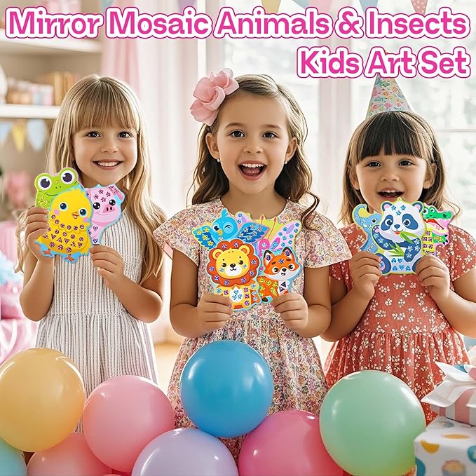 iGetooy 10 Sets DIY Mosaic Stickers for Kids, Animal Art Craft Kit with 720+ Stickers, Travel Toys for Kids, Birthday Gifts for Girls and Boys 3-8 Year Olds
