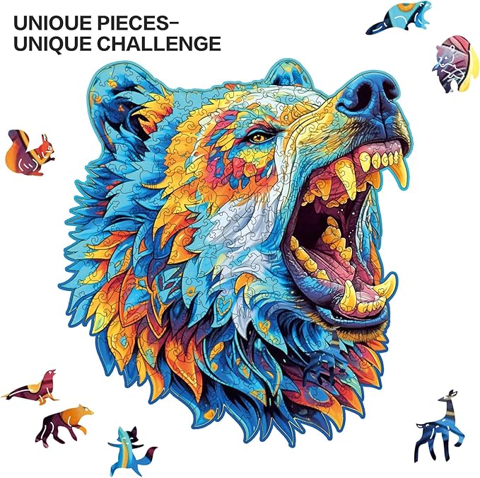 Wooden Puzzles for Adults,Bear Design Jigsaw Puzzles 300 Piece,Thanksgiving Birthday Gifts Family Game,Unique Shape Puzzle Challenge 14.9 x 14.9 Inch