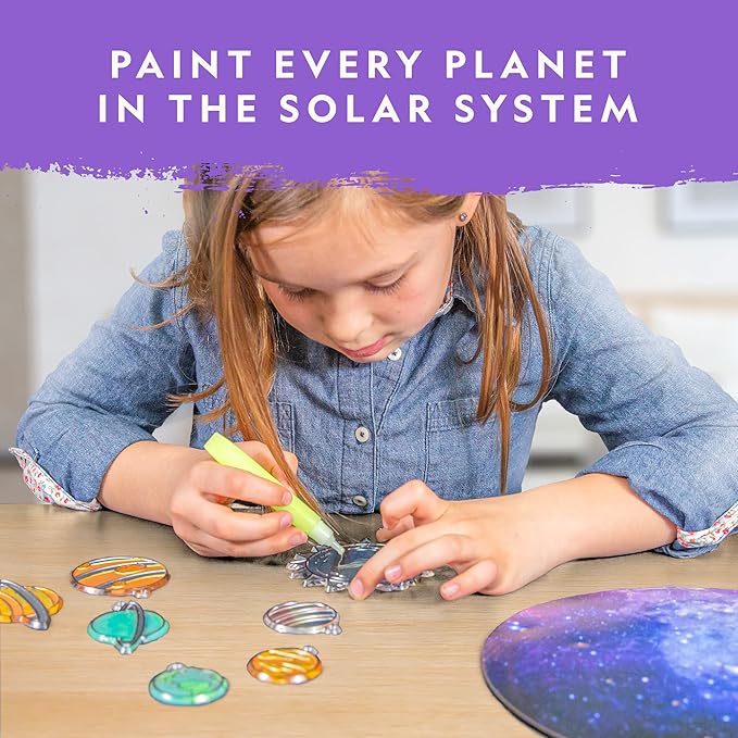 NATIONAL GEOGRAPHIC Kids Window Art Kit - Stained Glass Solar System Arts & Crafts Kit with Glow in The Dark Planets, Use as Window Suncatchers, Hanging Decor from Ceiling, Mobile, Space Room Decor