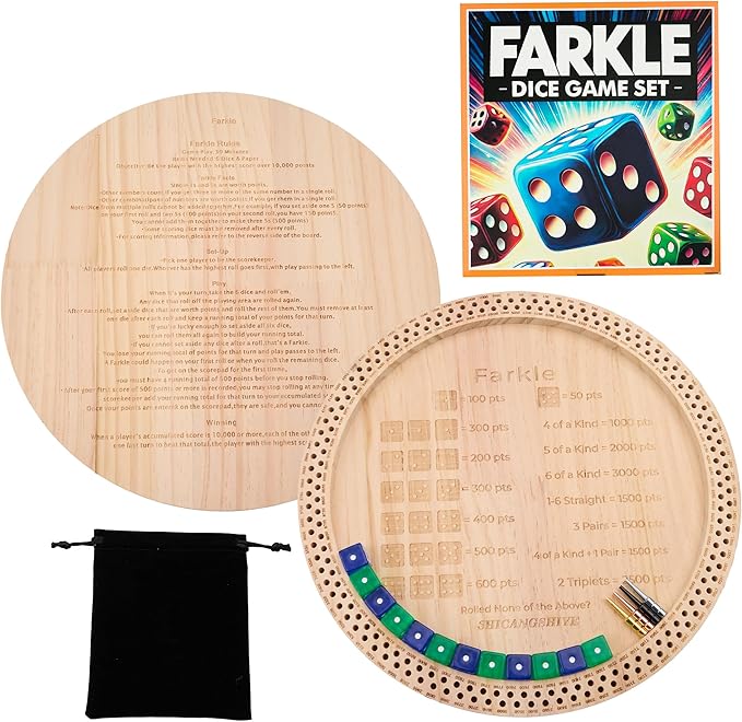 2025 Farkle Dice Game with Tray – 11.8 Inch Family Board Game Set Including Pearl Dice, Scoring Pegs, and Easy-to-Follow Printed Rules for Kids & Adults