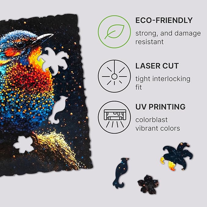 UNIDRAGON Original Wooden Puzzles for Adults - Pop Art Birdy 100 Pieces 5.5" x 5.5" (14 x 14 cm), Beautiful Gift Box, Unique Shape Best Gift for Adults and Children