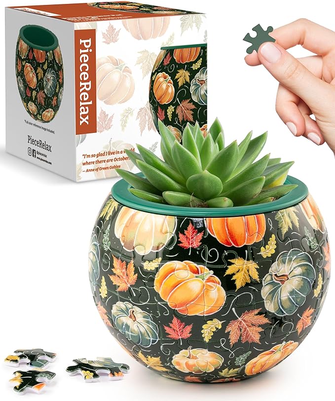 PieceRelax 3D Puzzle Planter 80 Pieces - Flower Pot - Hello Pumpkin Season, Home Decor Flower Pots for Indoor Cactus, Succulents Pots [K1107]