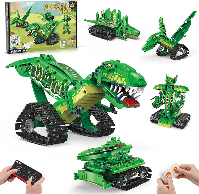 5 in 1 Dinosaur Toy for 6-12 Years Old Kids Boys, Robot Dino Building Set with APP & 2.4GHz Remote Control Science Programmable Building Block Dinosaur Kit, Birthday Gifts for Age 6 7 8 9 10 11 12