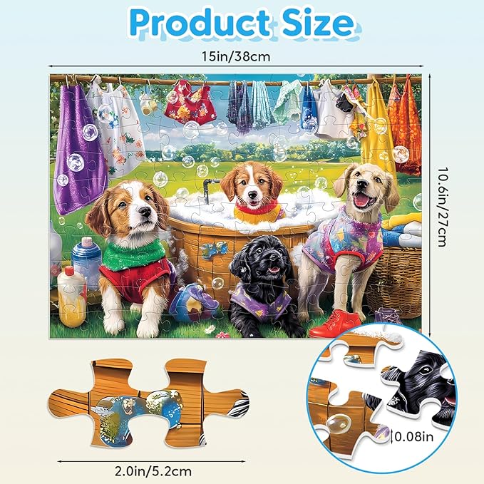 4-Pack 100 Piece Puzzles for Kids Ages 6-8 8-10 Year Old Large Piece Puzzles for Seniors 100 Pieces Jigsaw Puzzles for Kids Ages 4-6, Learning Educational Toys for Boys and Girls- Dogs Kittens Donuts