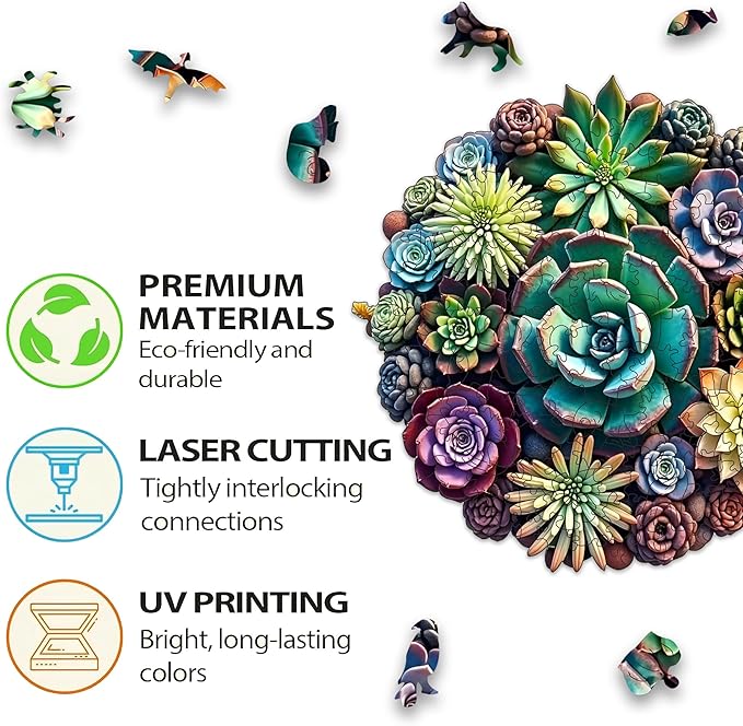 Wooden Puzzles, 320 Pieces Succulent Plants Jigsaw Puzzles, Unique Shaped Wooden Puzzle for Adults and Kids, Family Game(Succulent Plants, Royal)
