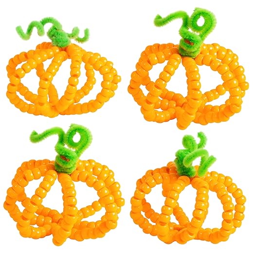 Ready 2 Learn Halloween Crafts | Create Your Own Bead Pumpkins | Set of 4 | DIY Halloween Crafts for Kids | Mess-Free | Kid-Friendly Instructions