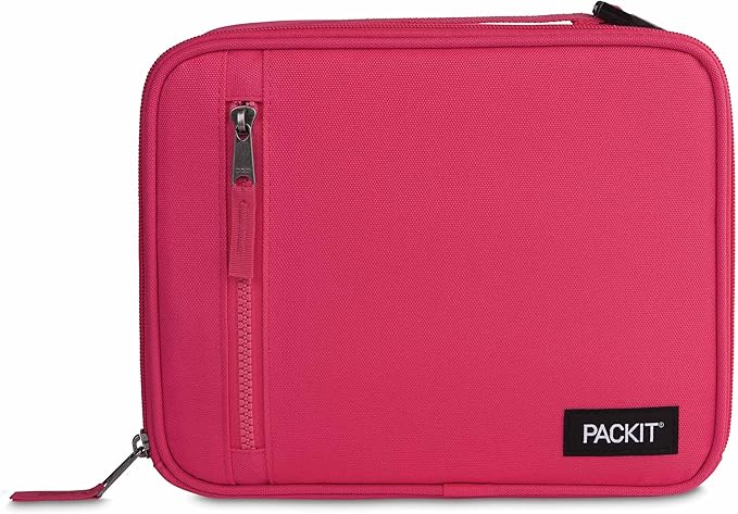 PackIt Freezable Classic Lunch Box, Magenta, Built with ECOFREEZE Technology, Collapsible, Reusable, Zip Closure With Zip Front Pocket and Buckle Handle, Designed for Fresh Lunch On the Go