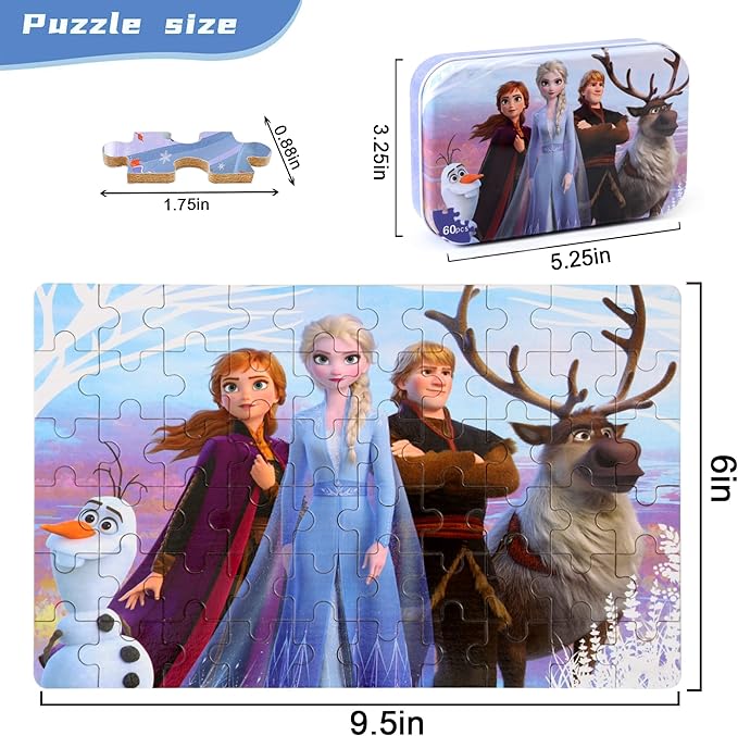 Puzzles for Kids Ages 4-8, 60 Pieces Puzzles for Kids Ages 3-5 in a Metal Box Girls and Boys Learning Educational Jigsaw Puzzle Toys Gifts