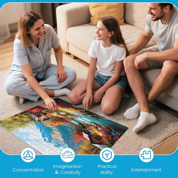 500 Piece Puzzles for Adults, Autumn Wooden Houses 500 Piece Puzzle, Beautiful Mountain Landscape Jigsaw Puzzle, Perfect for Family Game Night, Wall Decor, Gift for Adults, Kids, Seniors, 20.5 x 15 in