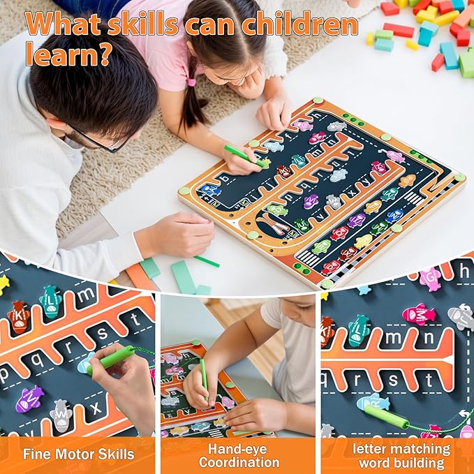 Magnetic Alphabet Maze,Montessori Magnetic Maze Board (Airplane)