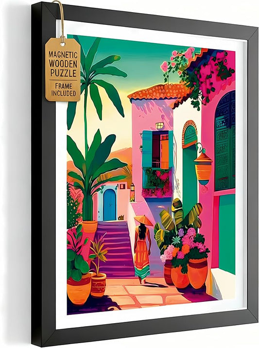 Magnetic Jigsaw Puzzles with Frame for Adults - Original Wooden Jigsaw Puzzle - Rompecabezas para Adultos - Landscape Wall Art Decor - Original Christmas & Birthday Gift (Vibrant Promenade)