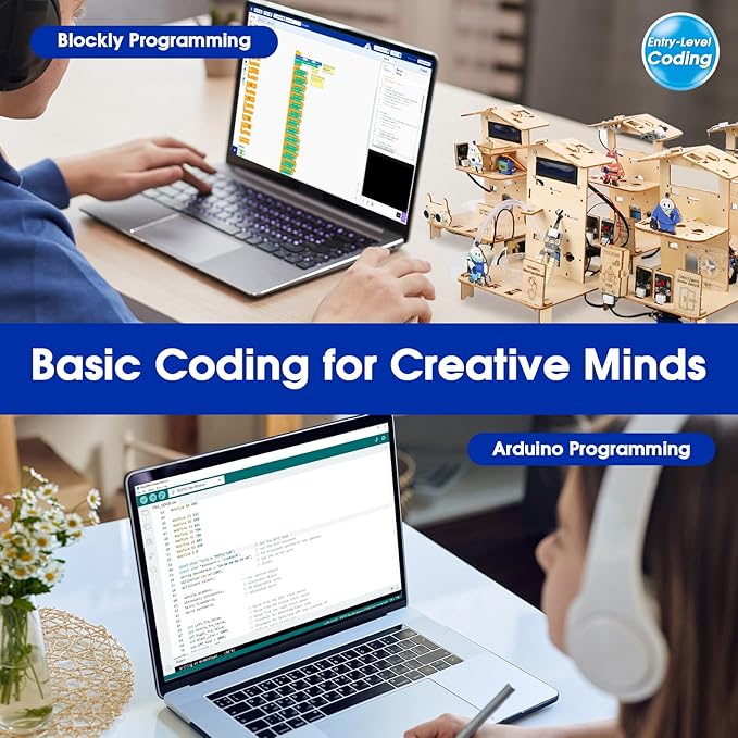 5-in-1 ESP32 STEM Kits for Kids Age 8-12, Wooden 3D Puzzle Toys Smart Home School Educational Science Building Kit for Students, Engineering Model Kits Birthday Gift Craft for Teen Boys Girls