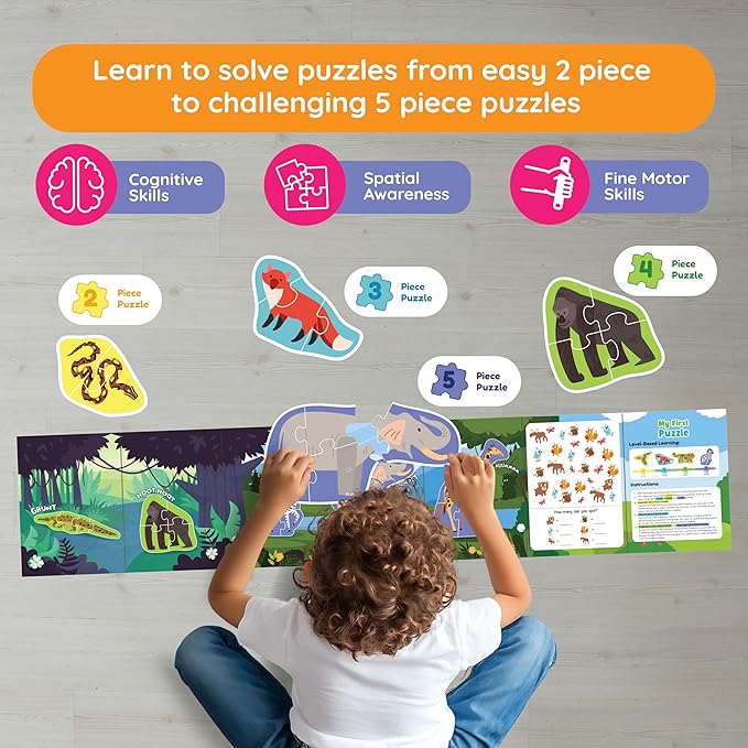 My First Puzzle Montessori Toy | 12 Graded Farm Animal Puzzles (2‑5 Piece Levels) | Montessori Puzzles for Fine Motor Skills & Early Learning | First Puzzle for Toddlers 3+ Year Old