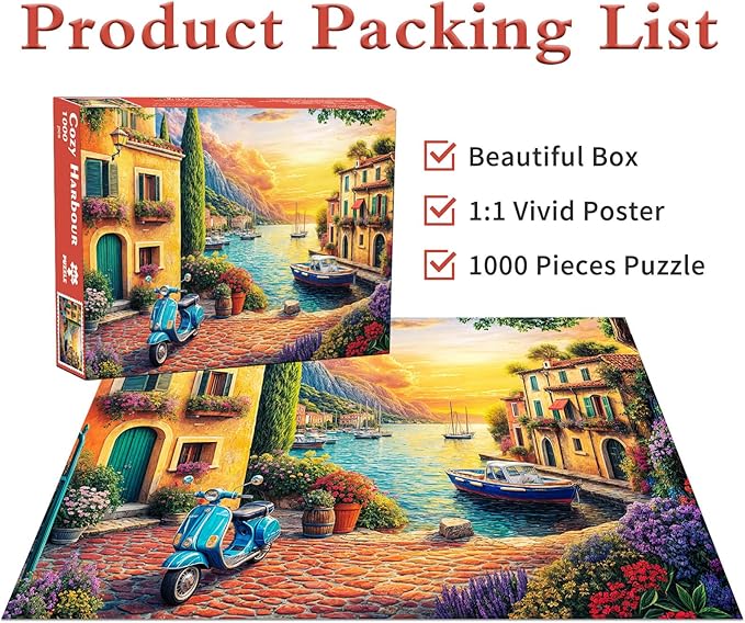 Cozy Harbour Jigsaw Puzzles 1000 Pieces for Adults Mediterranean Village 1000 Piece Jigsaw Puzzles for Adults