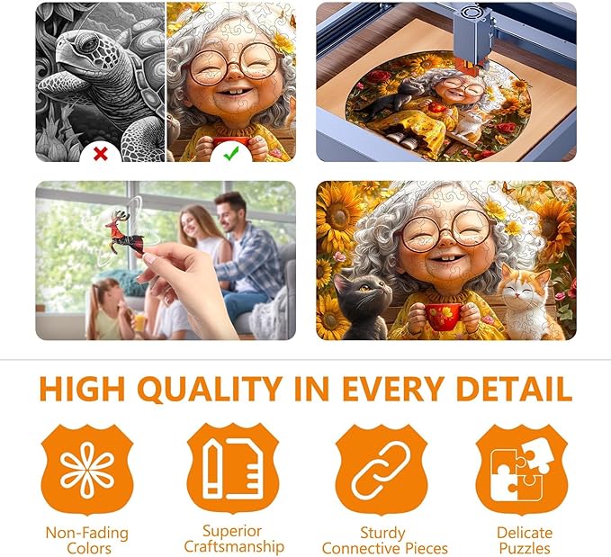 Wooden Puzzles for Adults, Sunny Afternoon Wood Puzzles Adult, Cat Sunflower Wooden Jigsaw Puzzle for Adults, Unique Shape Puzzle, Good Gift Idea for Family & Seniors (L-13.4 * 13.4in -270 Pieces)