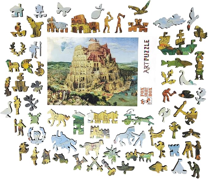 Wooden Puzzle for Adults - Uniquely Shaped Pieces - Made in The USA by FoxSmartBox - 420 Pieces - The Tower of Babel