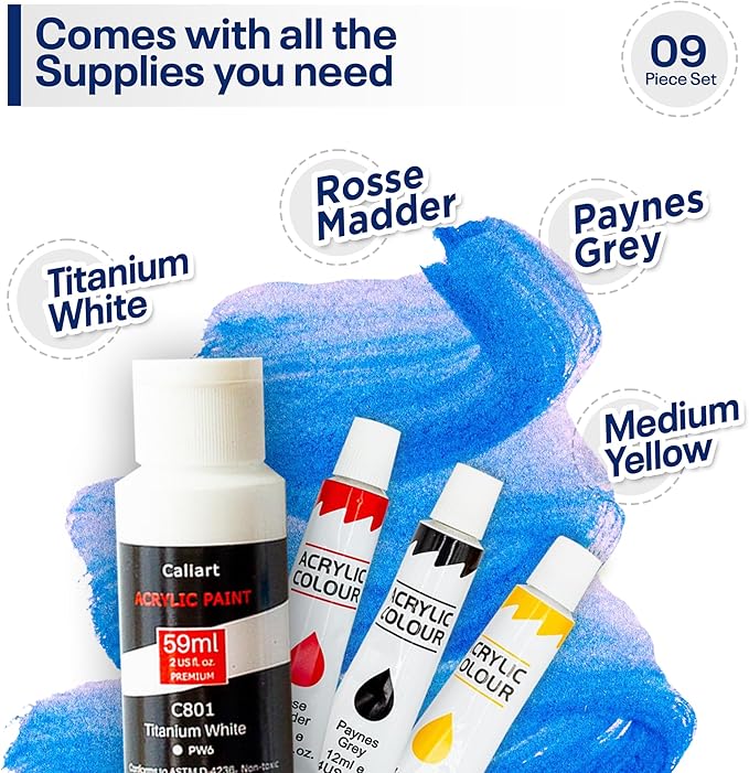 Painting4Real DIY Painting Class Kit for Adults with Video Tutorials: Learn to Paint Bowling – How to Paint with Acrylics – Painting & Art Supplies – 9 Piece Acrylic Paint Set