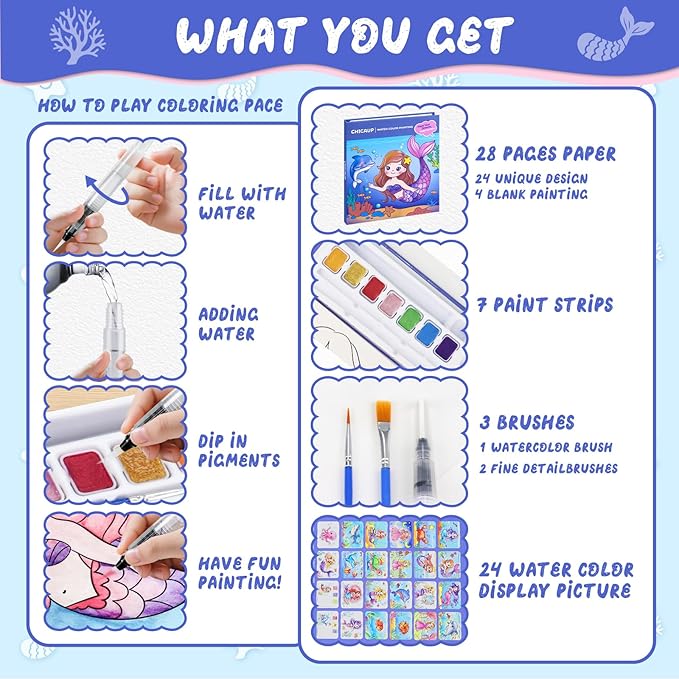 Paint with Water Coloring Books for Kids, Mess Free Watercolor Painting Kit Painting Activity for Kids Ages 3-5 4-8, Arts Crafts Drawing Gift Toy for Boy Girl (Blue)