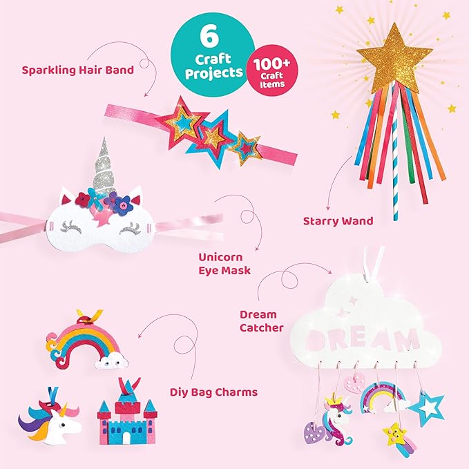 jackinthebox Unicorn Crafts for Kids Ages 5-8, 6-in-1 Gifts for Girls, Craft Kit, Toys, Arts and Crafts for Girls Aged 5 6 7 8 Years